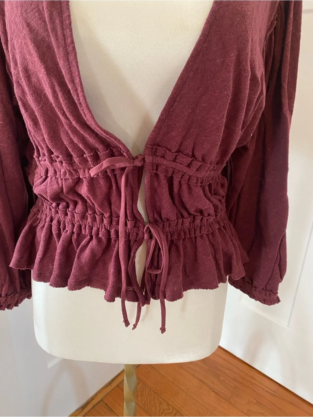 Free people NWT let’s go Tie-Front Peasant Top in Dusty Plum medium